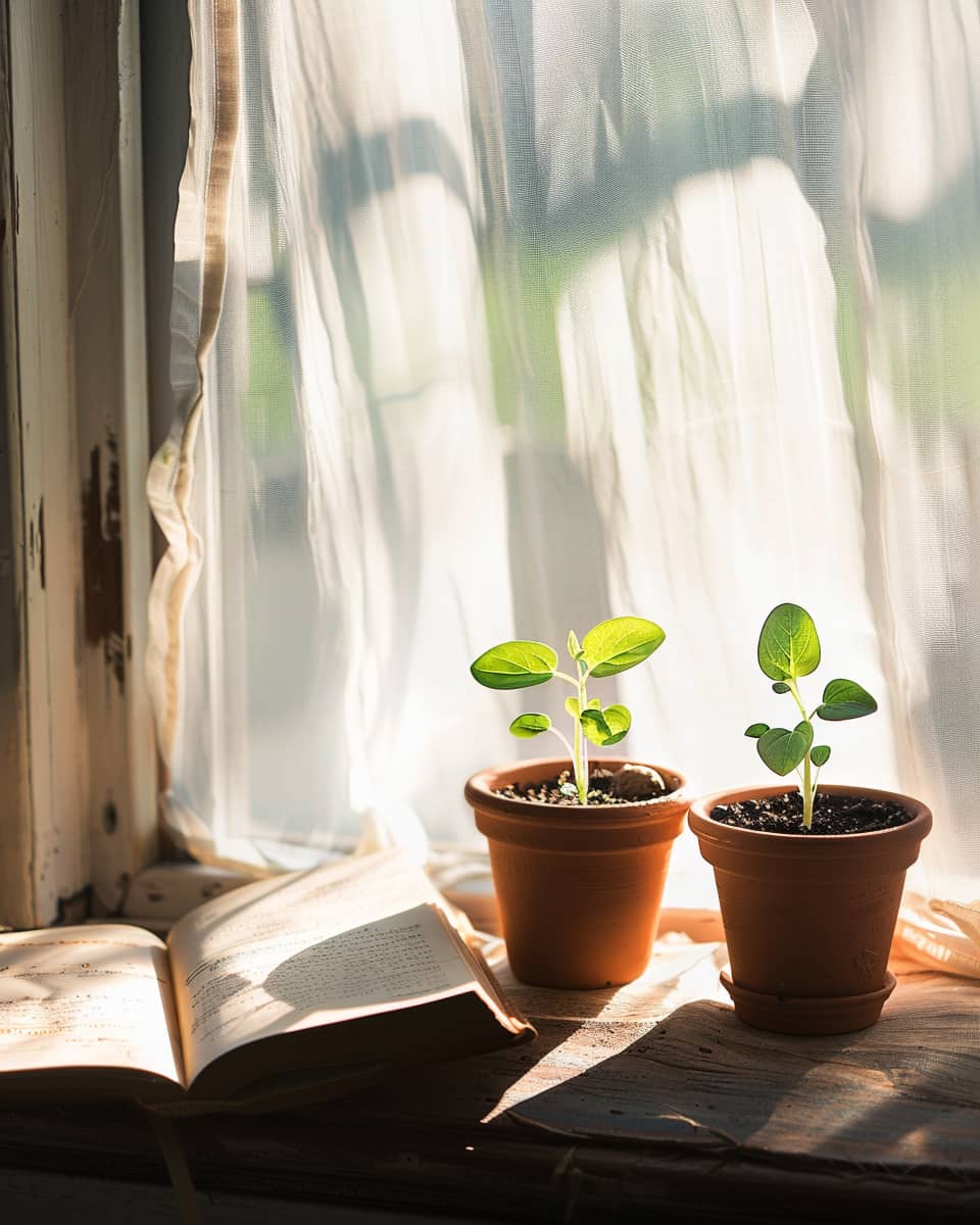 Small green seedlings emerging from soil.